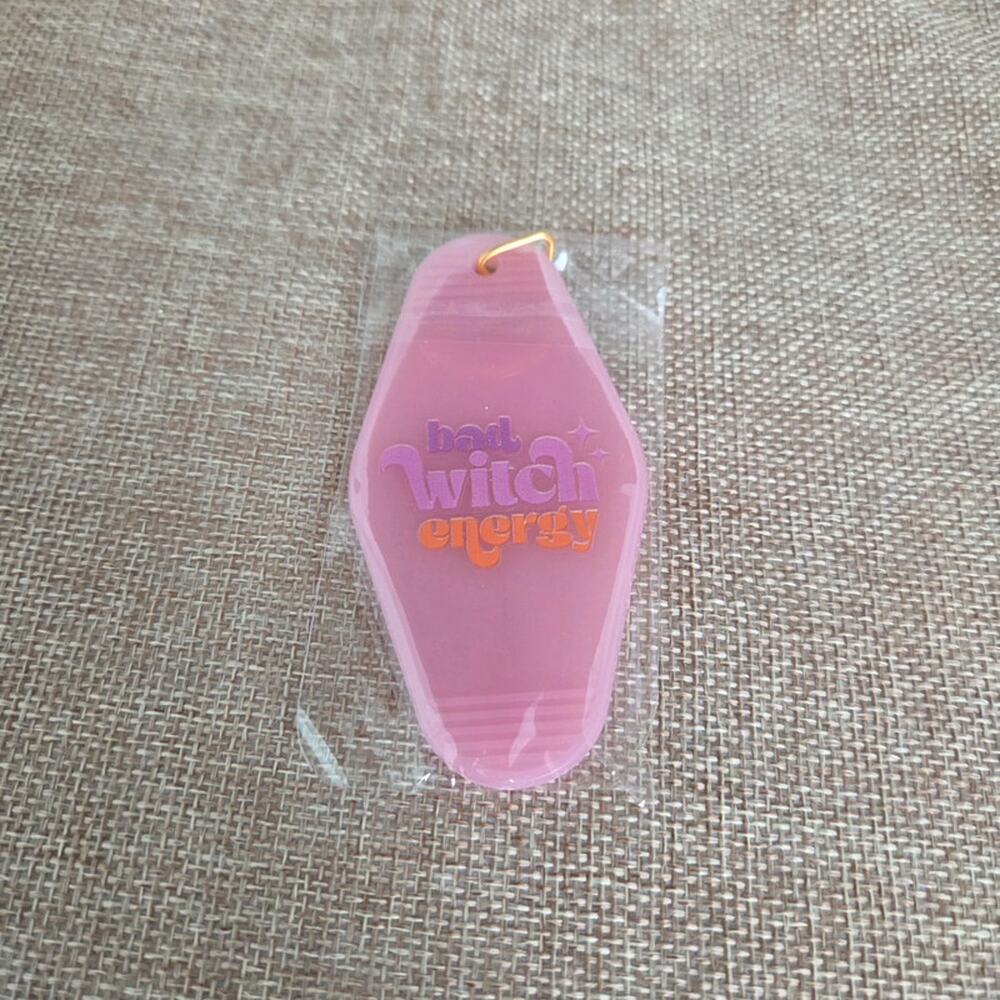 Halloween keyfob keychain pink bad witch energy transluscent jelly bag charm
